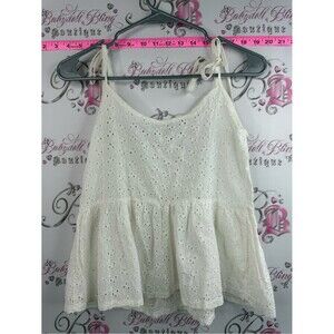 Snidel tank top floral flowers white Women's Eyelet Tie-Strap Tank Top — Cream